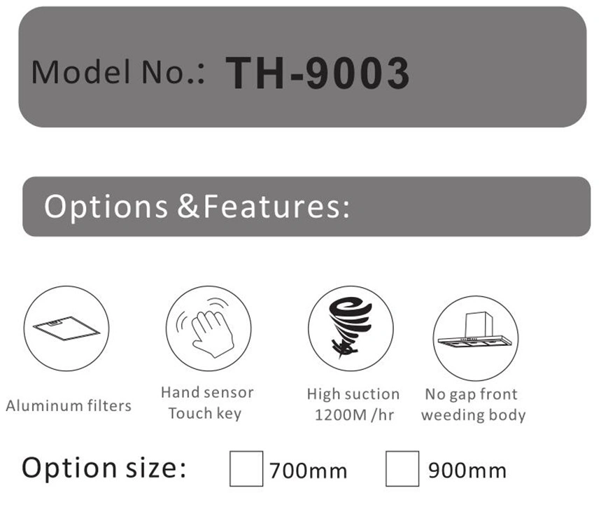 내각 렌지 후드 Th-9003 하에 주방 제품 통풍기 큰 흡수