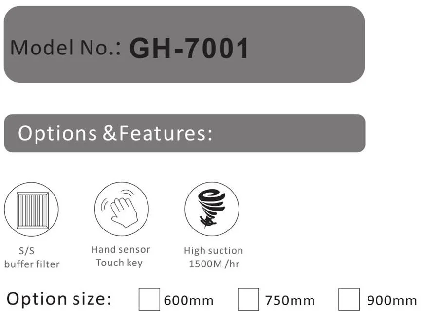 중국 제조사 최고 외벽은 부엌 템퍼드 글라스 렌지 후드 Gh-7001을 탑재했습니다
