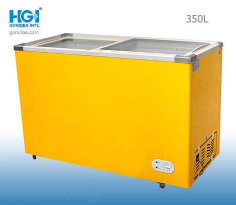 350 Ltr 깊이인 체스트형 냉동고 미닫이식 유리문 냉장고 60HZ 프리 코팅된 하얀 Alu